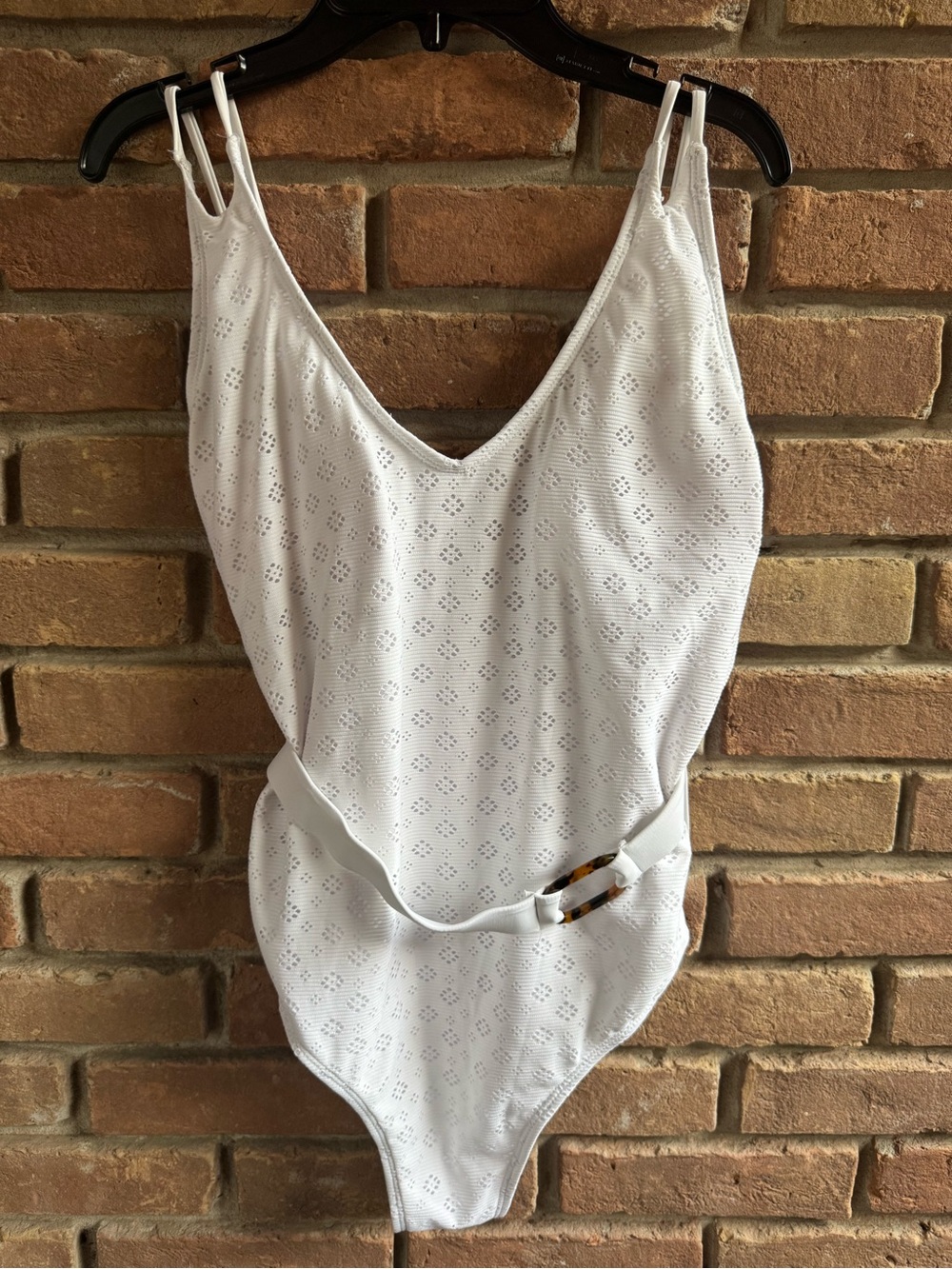 Mynah White One-Piece Swimsuit with Waist Belt